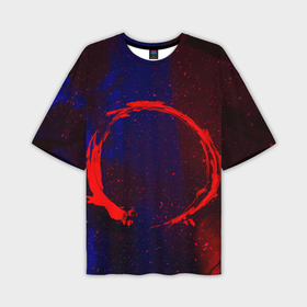 Мужская футболка OVERSIZE 3D с принтом Синий и красный абстрактный дым и краски в Курске,  |  | Тематика изображения на принте: 