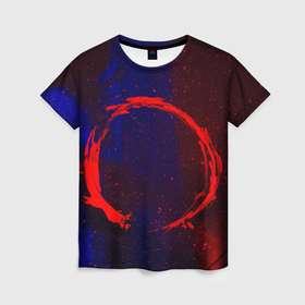 Женская футболка 3D с принтом Синий и красный абстрактный дым и краски в Курске, 100% полиэфир ( синтетическое хлопкоподобное полотно) | прямой крой, круглый вырез горловины, длина до линии бедер | 
