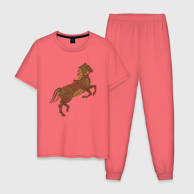 Мужская пижама хлопок с принтом Стимпанк лошадь в Санкт-Петербурге, 100% хлопок | брюки и футболка прямого кроя, без карманов, на брюках мягкая резинка на поясе и по низу штанин
 | 