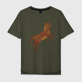 Мужская футболка хлопок Oversize с принтом Стимпанк лошадь в Белгороде, 100% хлопок | свободный крой, круглый ворот, “спинка” длиннее передней части | 