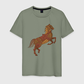 Мужская футболка хлопок с принтом Стимпанк лошадь в Санкт-Петербурге, 100% хлопок | прямой крой, круглый вырез горловины, длина до линии бедер, слегка спущенное плечо. | 
