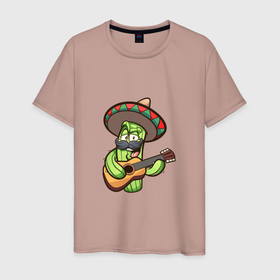 Мужская футболка хлопок с принтом Кактус   Мексиканец в Белгороде, 100% хлопок | прямой крой, круглый вырез горловины, длина до линии бедер, слегка спущенное плечо. | Тематика изображения на принте: 