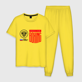 Мужская пижама хлопок с принтом Boxing federation of Russia в Тюмени, 100% хлопок | брюки и футболка прямого кроя, без карманов, на брюках мягкая резинка на поясе и по низу штанин
 | 