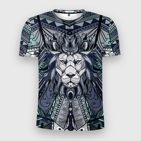Мужская футболка 3D Slim с принтом Лев: царь зверей в Белгороде, 100% полиэстер с улучшенными характеристиками | приталенный силуэт, круглая горловина, широкие плечи, сужается к линии бедра | 
