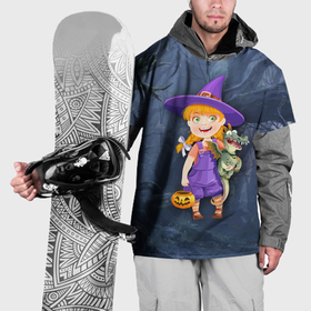 Накидка на куртку 3D с принтом Ведьма малолетка в тёмном лесу с дракончиком в Тюмени, 100% полиэстер |  | 
