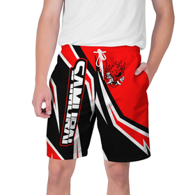Мужские шорты 3D с принтом Samurai   Киберпанк 2077   Красный спорт в Санкт-Петербурге,  полиэстер 100% | прямой крой, два кармана без застежек по бокам. Мягкая трикотажная резинка на поясе, внутри которой широкие завязки. Длина чуть выше колен | 
