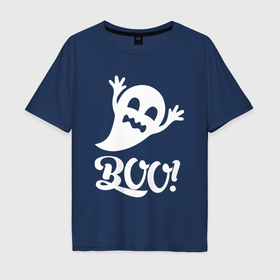 Мужская футболка хлопок Oversize с принтом Забавный призрак   boo в городе Новоалтайск, 100% хлопок | свободный крой, круглый ворот, “спинка” длиннее передней части | 