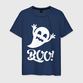 Мужская футболка хлопок с принтом Забавный призрак   boo в Кировске, 100% хлопок | прямой крой, круглый вырез горловины, длина до линии бедер, слегка спущенное плечо. | 