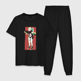 Мужская пижама хлопок с принтом Ребекка Cyberpunk Edgerunner в Екатеринбурге, 100% хлопок | брюки и футболка прямого кроя, без карманов, на брюках мягкая резинка на поясе и по низу штанин
 | Тематика изображения на принте: 