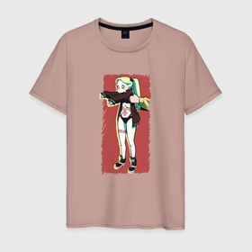 Мужская футболка хлопок с принтом Ребекка Cyberpunk Edgerunner в Екатеринбурге, 100% хлопок | прямой крой, круглый вырез горловины, длина до линии бедер, слегка спущенное плечо. | Тематика изображения на принте: 