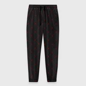 Мужские брюки 3D с принтом Красные плитки на черном фоне в Белгороде, 100% полиэстер | манжеты по низу, эластичный пояс регулируется шнурком, по бокам два кармана без застежек, внутренняя часть кармана из мелкой сетки | 