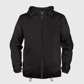 Мужская ветровка 3D с принтом Красные плитки на черном фоне в Белгороде, 100% полиэстер | подол и капюшон оформлены резинкой с фиксаторами, два кармана без застежек по бокам, один потайной карман на груди | 