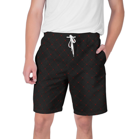 Мужские шорты 3D с принтом Красные плитки на черном фоне в Белгороде,  полиэстер 100% | прямой крой, два кармана без застежек по бокам. Мягкая трикотажная резинка на поясе, внутри которой широкие завязки. Длина чуть выше колен | 