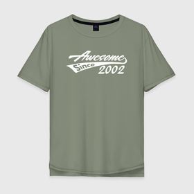 Мужская футболка хлопок Oversize с принтом Потрясающе с 2002 брендовое лого , 100% хлопок | свободный крой, круглый ворот, “спинка” длиннее передней части | 