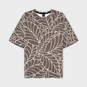 Мужская футболка oversize 3D с принтом Кофеиновый паттерн из листьев в Курске,  |  | Тематика изображения на принте: 