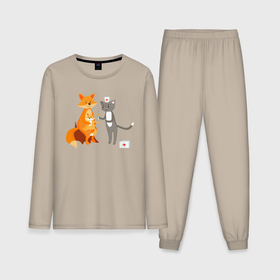 Мужская пижама хлопок (с лонгсливом) с принтом Семья котиков у врача котика ,  |  | 