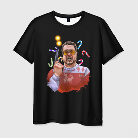 Мужская футболка 3D с принтом Новый год мем из фильма большой Лебовски в Екатеринбурге, 100% полиэфир | прямой крой, круглый вырез горловины, длина до линии бедер | Тематика изображения на принте: 