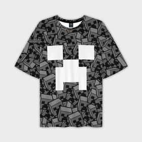 Мужская футболка OVERSIZE 3D с принтом Головы криперов   Майнкрафт   ЧБ в Тюмени,  |  | 