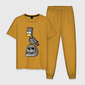 Мужская пижама хлопок с принтом Ворон Симпсон сидит на черепе в Курске, 100% хлопок | брюки и футболка прямого кроя, без карманов, на брюках мягкая резинка на поясе и по низу штанин
 | 
