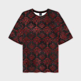 Мужская футболка OVERSIZE 3D с принтом Красные классические узоры на черном фоне в Екатеринбурге,  |  | Тематика изображения на принте: 