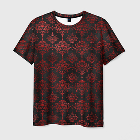 Мужская футболка 3D с принтом Красные классические узоры на черном фоне в Екатеринбурге, 100% полиэфир | прямой крой, круглый вырез горловины, длина до линии бедер | Тематика изображения на принте: 