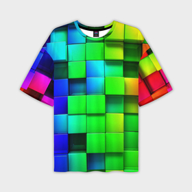 Мужская футболка OVERSIZE 3D с принтом Цветные неоновые кубы ,  |  | Тематика изображения на принте: 