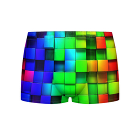 Мужские трусы 3D с принтом Цветные неоновые кубы , 50% хлопок, 50% полиэстер | классическая посадка, на поясе мягкая тканевая резинка | Тематика изображения на принте: 