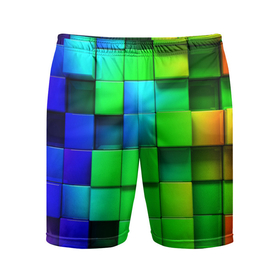 Мужские шорты спортивные с принтом Цветные неоновые кубы ,  |  | Тематика изображения на принте: 