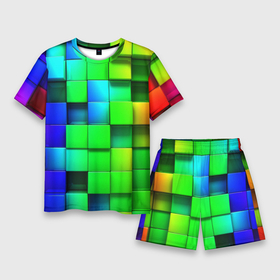 Мужской костюм с шортами 3D с принтом Цветные неоновые кубы ,  |  | Тематика изображения на принте: 