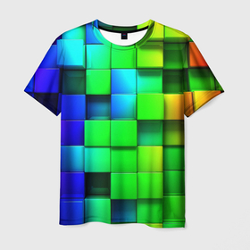 Мужская футболка 3D с принтом Цветные неоновые кубы в Белгороде, 100% полиэфир | прямой крой, круглый вырез горловины, длина до линии бедер | 