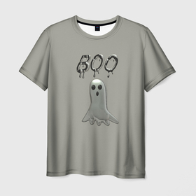 Мужская футболка 3D с принтом Серый призрак BOO в Тюмени, 100% полиэфир | прямой крой, круглый вырез горловины, длина до линии бедер | 