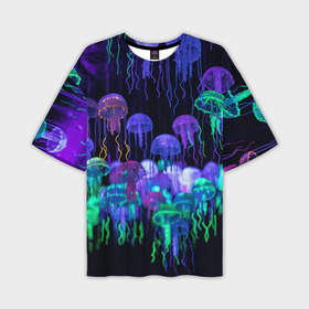 Мужская футболка oversize 3D с принтом Мы веселые неоновые медузы в Петрозаводске,  |  | 