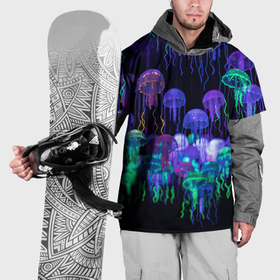 Накидка на куртку 3D с принтом Мы веселые неоновые медузы в Петрозаводске, 100% полиэстер |  | 