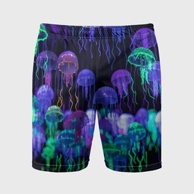 Мужские шорты спортивные с принтом Мы веселые неоновые медузы ,  |  | 