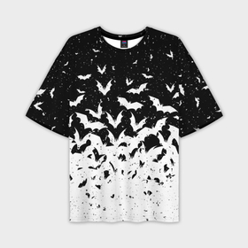Мужская футболка OVERSIZE 3D с принтом Black and white bat pattern в Новосибирске,  |  | 