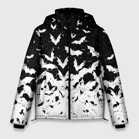 Мужская зимняя куртка 3D с принтом Black and white bat pattern в Новосибирске, верх — 100% полиэстер; подкладка — 100% полиэстер; утеплитель — 100% полиэстер | длина ниже бедра, свободный силуэт Оверсайз. Есть воротник-стойка, отстегивающийся капюшон и ветрозащитная планка. 

Боковые карманы с листочкой на кнопках и внутренний карман на молнии. | 