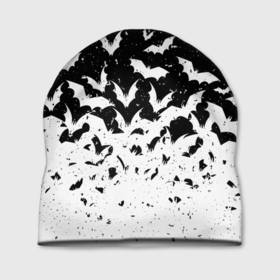 Шапка 3D с принтом Black and white bat pattern в Новосибирске, 100% полиэстер | универсальный размер, печать по всей поверхности изделия | 