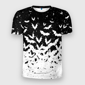 Мужская футболка 3D Slim с принтом Black and white bat pattern в Новосибирске, 100% полиэстер с улучшенными характеристиками | приталенный силуэт, круглая горловина, широкие плечи, сужается к линии бедра | 