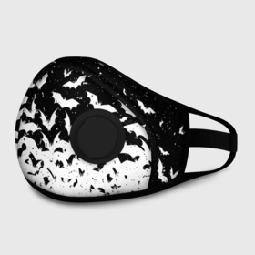 Маска из неопрена с принтом Black and white bat pattern в городе Новоалтайск, неопрен 100% | Форма огибающая нос. Резинки для ушей с дополнительной резинкой на затылке. Клапан для выдоха для активного дыхания при занятиях спортом. Эластичный материал маски и окантовки для лучшего растяжения и прилегания маски.  | 
