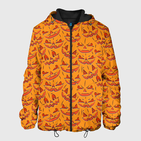 Мужская куртка 3D с принтом Halloween Pumpkin Pattern в Тюмени, ткань верха — 100% полиэстер, подклад — флис | прямой крой, подол и капюшон оформлены резинкой с фиксаторами, два кармана без застежек по бокам, один большой потайной карман на груди. Карман на груди застегивается на липучку | 