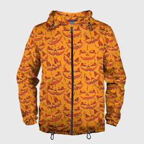 Мужская ветровка 3D с принтом Halloween Pumpkin Pattern в Петрозаводске, 100% полиэстер | подол и капюшон оформлены резинкой с фиксаторами, два кармана без застежек по бокам, один потайной карман на груди | 