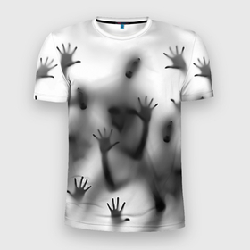 Мужская футболка 3D Slim с принтом Bodies inside behind a white wall , 100% полиэстер с улучшенными характеристиками | приталенный силуэт, круглая горловина, широкие плечи, сужается к линии бедра | Тематика изображения на принте: 