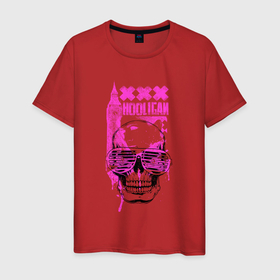 Мужская футболка хлопок с принтом Череп с розовых очках   Hooligan в Тюмени, 100% хлопок | прямой крой, круглый вырез горловины, длина до линии бедер, слегка спущенное плечо. | Тематика изображения на принте: 
