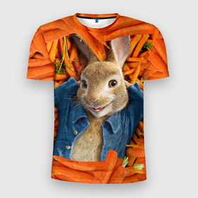 Мужская футболка 3D Slim с принтом Кролик Питер в Петрозаводске, 100% полиэстер с улучшенными характеристиками | приталенный силуэт, круглая горловина, широкие плечи, сужается к линии бедра | 