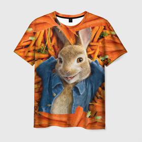 Мужская футболка 3D с принтом Кролик Питер в Курске, 100% полиэфир | прямой крой, круглый вырез горловины, длина до линии бедер | Тематика изображения на принте: 