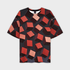 Мужская футболка OVERSIZE 3D с принтом Абстракция из красных и розовых кубиков в Тюмени,  |  | 