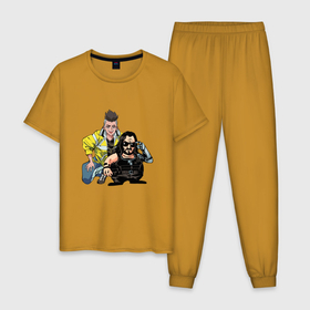 Мужская пижама хлопок с принтом Дэвид и Сильверхенд   Киберпанк , 100% хлопок | брюки и футболка прямого кроя, без карманов, на брюках мягкая резинка на поясе и по низу штанин
 | Тематика изображения на принте: 