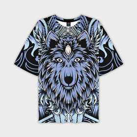 Мужская футболка OVERSIZE 3D с принтом Изображение волка ,  |  | 