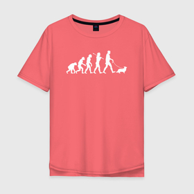 Мужская футболка хлопок Oversize с принтом Эволюция во владельца корги в Тюмени, 100% хлопок | свободный крой, круглый ворот, “спинка” длиннее передней части | 