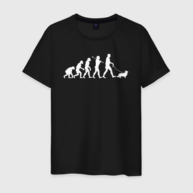 Мужская футболка хлопок с принтом Эволюция во владельца корги в Петрозаводске, 100% хлопок | прямой крой, круглый вырез горловины, длина до линии бедер, слегка спущенное плечо. | 